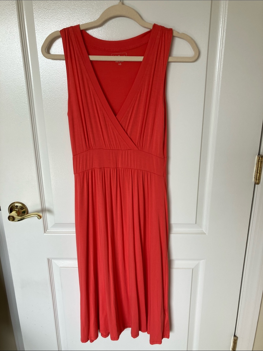 L.L. Bean Sleeveless V-Neck Coral-Red Knit Dress